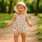 Combinaison pour bébé fille - Body mignon col carré sans manches – Image 2