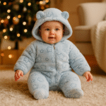 Combinaison pour bébé polaire à capuche avec oreilles - Barboteuse chaude étoiles – Image 6