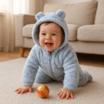 Combinaison pour bébé polaire à capuche avec oreilles - Barboteuse chaude étoiles – Image 2