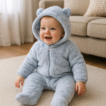 Combinaison pour bébé polaire à capuche avec oreilles - Barboteuse chaude étoiles – Image 7