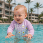 Combinaison pour bébé anti UV avec motifs violets – Image 5