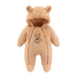 Combinaison pour bébé à capuche avec oreilles d'ourson - Barboteuse animée douce