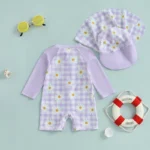 Combinaison pour bébé anti UV avec motifs violets