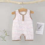 Combinaison d'été pour bébé tricotée rayée - Barboteuse coton quotidienne – Image 4