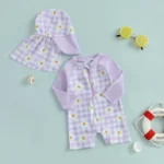 Combinaison pour bébé anti UV avec motifs violets – Image 3